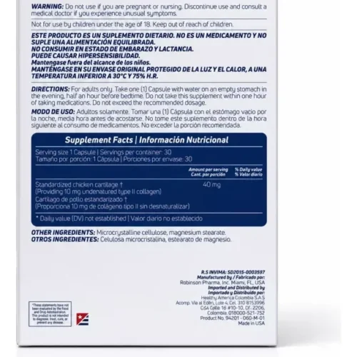 Información nutricional y modo de uso de Osseim UC-II Nutrivita