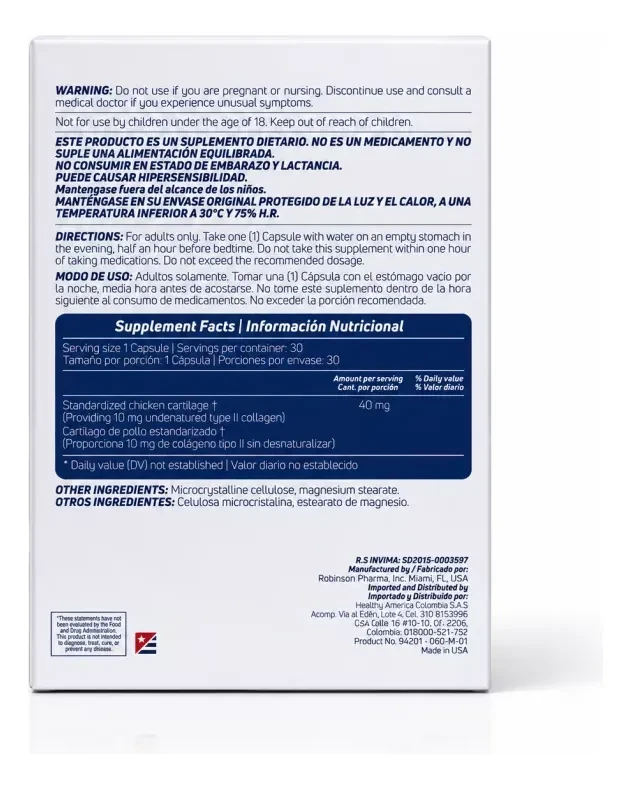 Información nutricional y modo de uso de Osseim UC-II Nutrivita