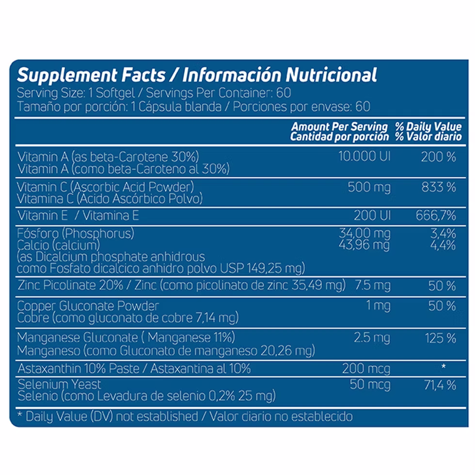 Informacion nutricional Tornare NutriVita 60 softgels