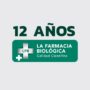 Banner aniversario 12 años de La Farmacia Biológica, marca especializada en productos naturales y homeopáticos.