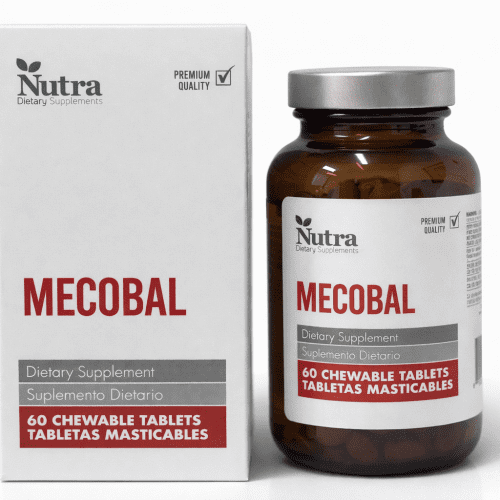 NUTRA Mecobal con metilcobalamina, vitamina B12 activa para energía, sistema nervioso y fatiga. Envíos a Colombia.