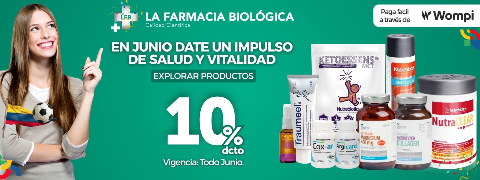 Promoción de junio con 10% de descuento en productos de bienestar y salud en La Farmacia Biológica.