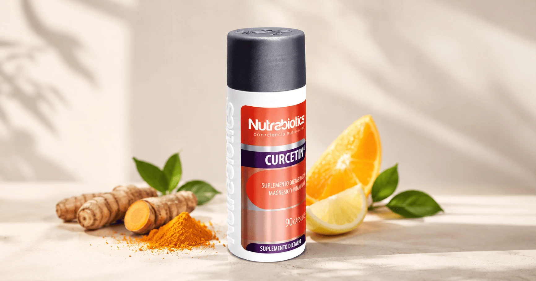 Curcetin de Nutrabiotics con cúrcuma y cítricos, suplemento con magnesio y vitamina C